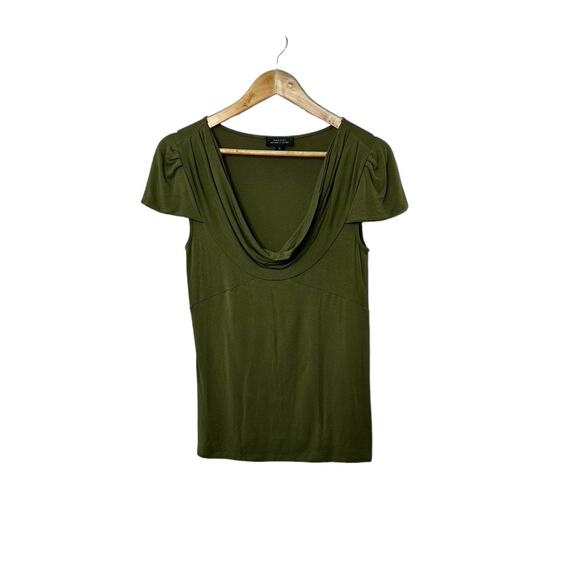 Tahari Olive Green Cowl Scoop Neck Cap Sleeve Stretchy Blouse Women's Size Small - Picture 4 of 5